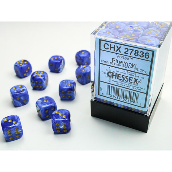 Chessex 12mm 36d6 Vortex Blue/Gold