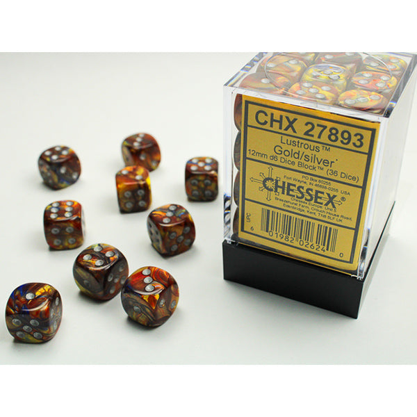 Chessex 12mm 36d6 Lustrous Gold/Silver