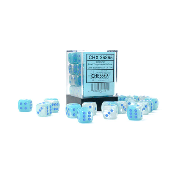 Chessex 12mm 36d6 Gemini Pearl Turquoise-White/Blue