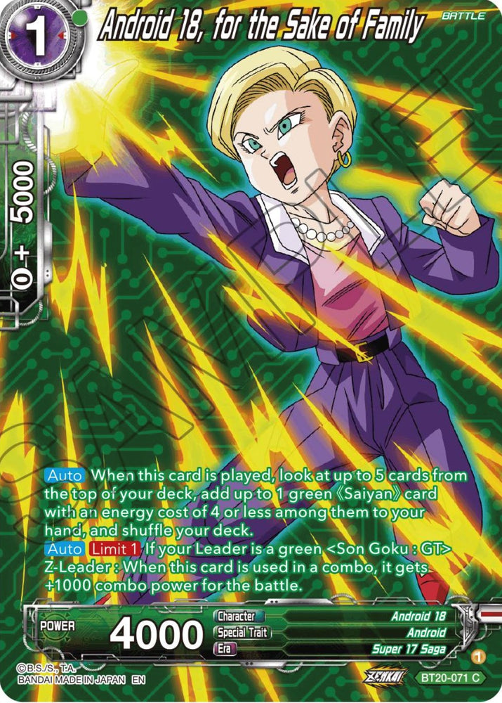 Android 18, for the Sake of Family (Silver Foil) (BT20-071) [Power Abs Android 18, for the Sake of Family (Silver Foil) (BT20-071) [Power Abs