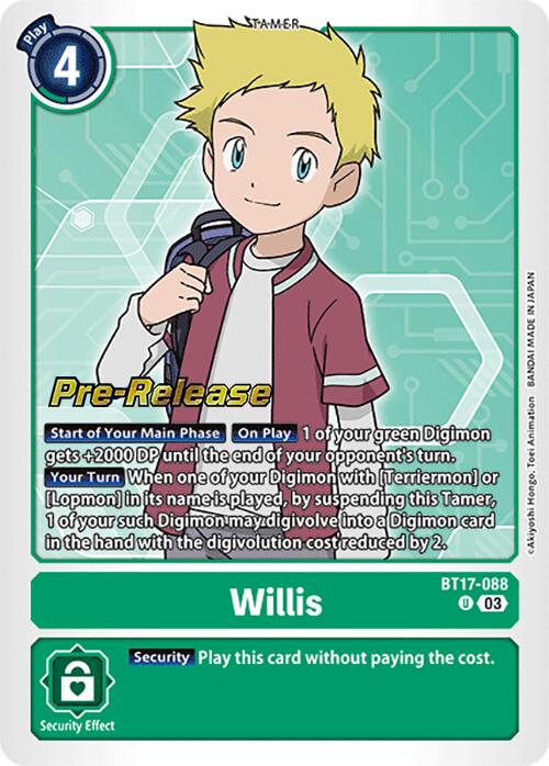 digimon pre release cards Willis [BT17-088] [Secret Crisis Pre-Release Cards]