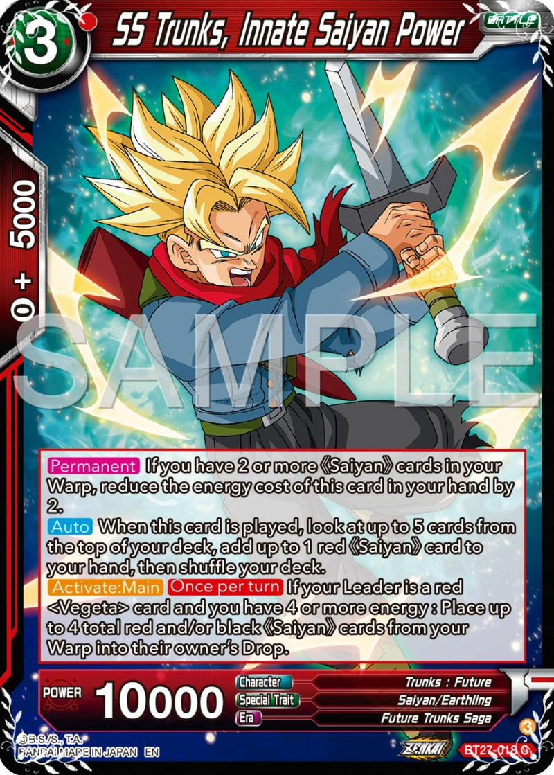 trunks saga booster box SS Trunks, Innate Saiyan Power (BT27-018) [History of Z]
