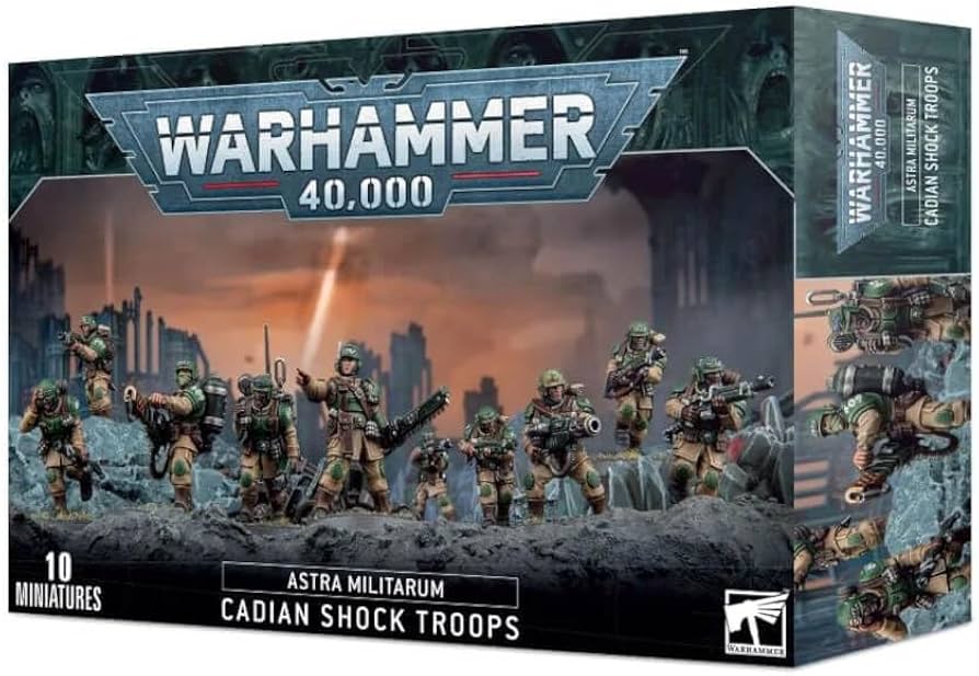 Warhammer 40,000 Cadian Shock Troops miniatures box set packaging.