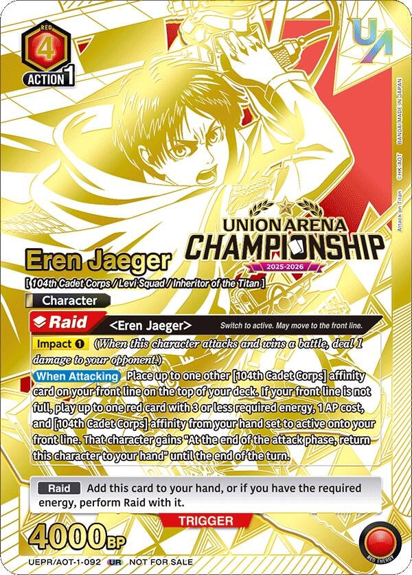 Image for Eren Jaeger (Regionals 25-26) (UEPR) (UEPR/AOT-1-092) - Union Arena