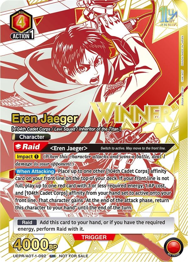 Image for Eren Jaeger (092) (Winner) (UEPR) (UEPR/AOT-1-092) - Union Arena