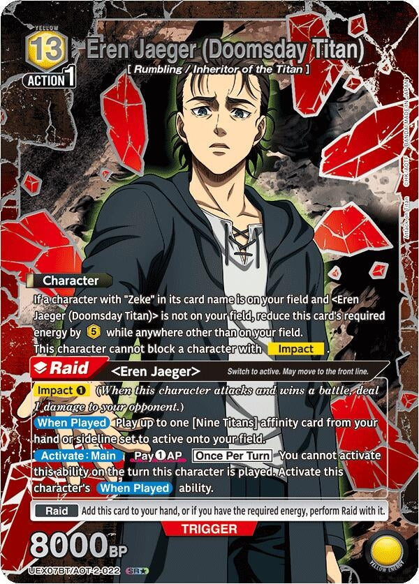 Image for Eren Jaeger (Doomsday Titan) (Box Topper Silver Foil) (UEX07BT) (UEX07BT/AOT-2-022) - Union Arena