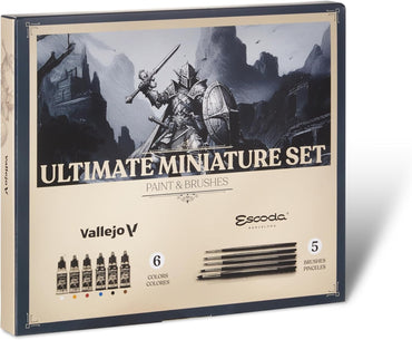 Vallejo Ultimate Miniature Game Color Paint Set (6 Colors) & Brushes (5)