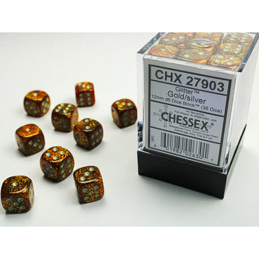 Chessex 12mm 36d6 Glitter Gold/Silver