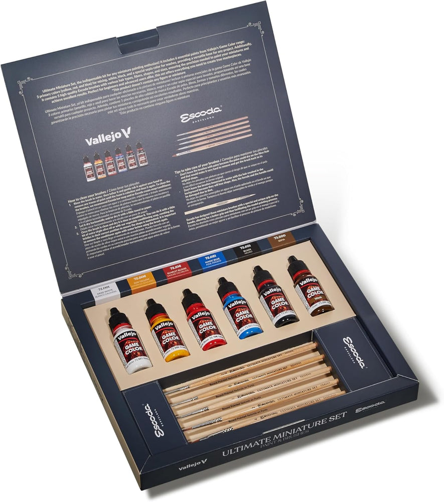 Vallejo Ultimate Miniature Game Color Paint Set (6 Colors) & Brushes (5)