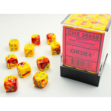 Chessex 12mm 36d6 Gemini Red-Yellow/Silver