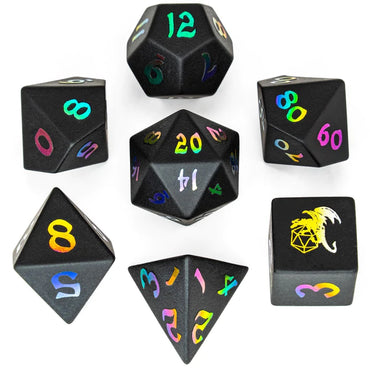 HYMGHO Gemstone RPG Dice Set - Black Magic Obsidian with Rainbow Font