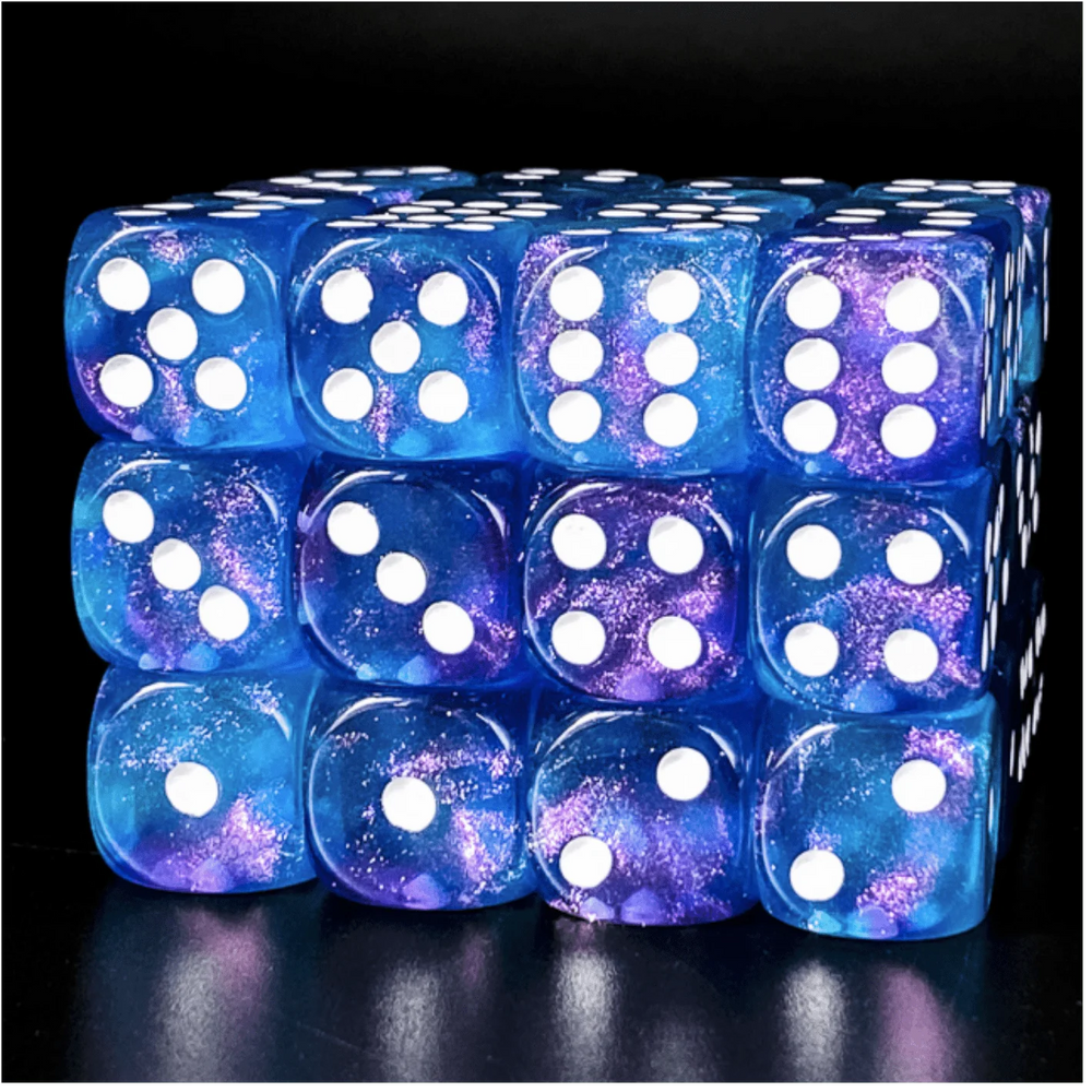 Purple & Blue Glitter 12 piece D6 Set by Foam Brain Games