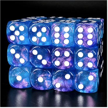 Purple & Blue Glitter 12 piece D6 Set by Foam Brain Games