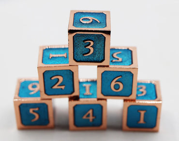 6 Piece Metal D6 - Blue & Copper