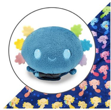 Plushie Tote Bag: Dark Blue Rainbow Axolotls Tote Bag + Blue (Rainbow Gills) Axolotl Plushie