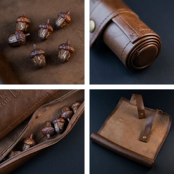 Legend in the Mist - Leather Satchel with 6 Acorn Dice