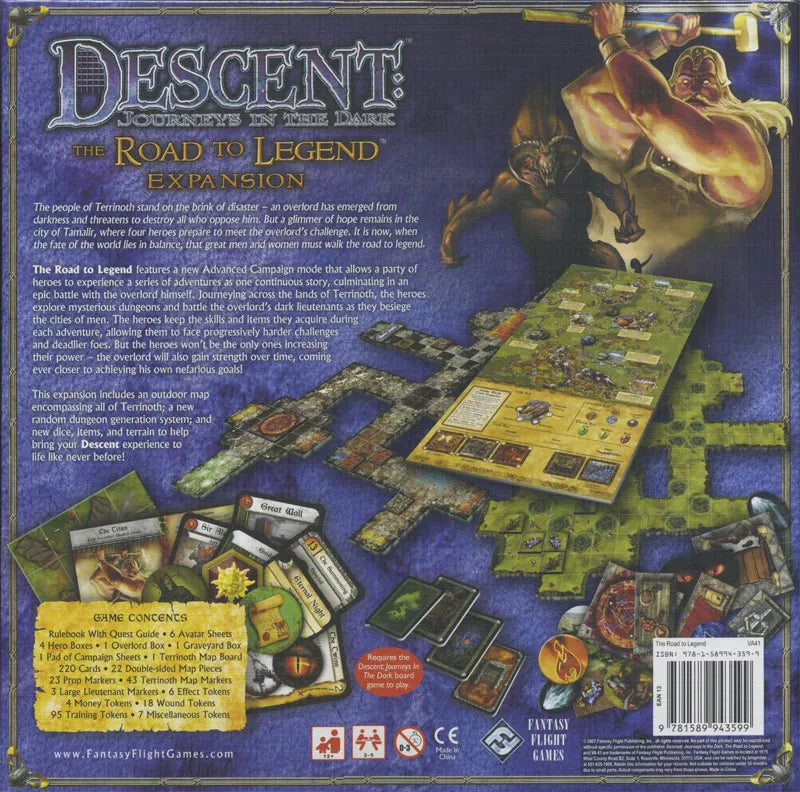 Descent - Journey in the Dark - The Road to Legend Expansion (Used, Components Like New, Cards still in Shrink, but Warping in 2 sides of box.)