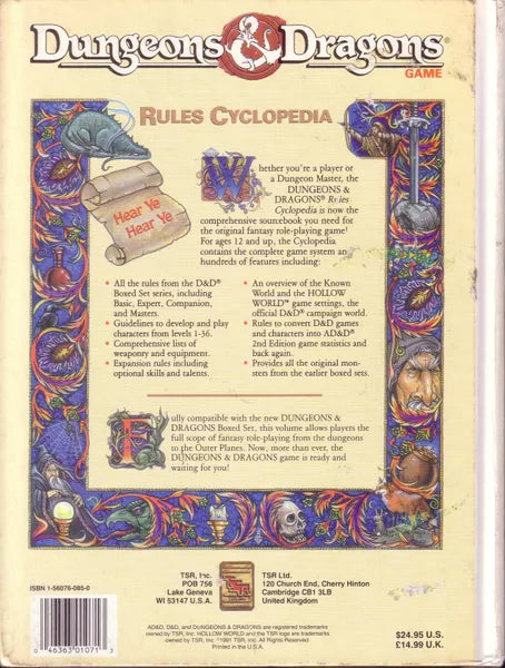 Dungeons & Dragons Rules Cyclopedia (Heavy cover wear, page discoloration, slight page wear, but otherwise decent condition)