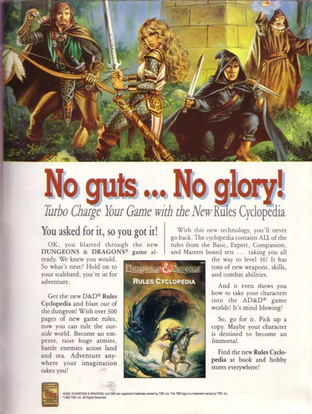 Dungeons & Dragons Rules Cyclopedia (Heavy cover wear, page discoloration, slight page wear, but otherwise decent condition)