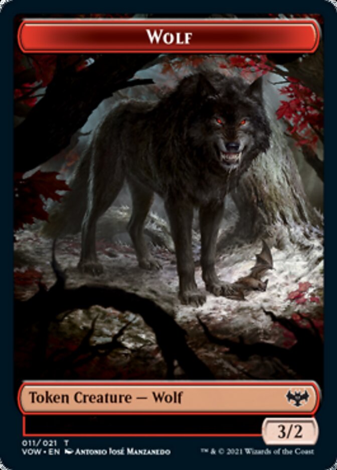 Wolf (011) // Treasure Double-Sided Token [Innistrad: Crimson Vow Tokens]