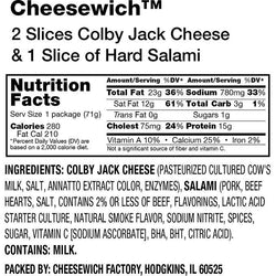 Cheesewich Meat and Cheese Sandwich, Hard Salami and Colby Jack Cheese, 2.5 oz