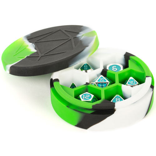 Dice Case :Silicone Round Case- Green/Black/white